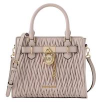 MICHAEL KORS Hamilton Brand Metal Logo Denim Cotton Handbag Small Women's Pink auksas