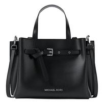 MICHAEL KORS Emilia prekės ženklo logotipas klasikinė grūdėta karvės skaldyta oda petinė rankinė maža moteriška juoda juoda
