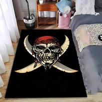 Pirate Skull Carpet with Crossed Swords Design, Black Background Rug Suitable for use as an anti-slip for living room bedroom sofas 40x60cm( 15x23in )