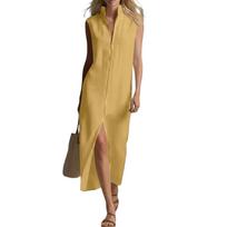 Women Sleeveless Zipper Stand Collar Split Hem Casual Dress Relaxed Fit Simple Design for Daily Wear and Outings M geltona