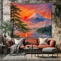 Sunset over Mount Fuji tapestry 75x100 juoda