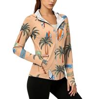 Women's Lightweight Zip-Up Hoodie with Hood and Pockets Hawaiian Print Long Sleeve Sun Protection Jacket for Outdoor Activities XXL