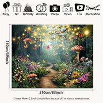 2D Enchanted Forest Backdrop with Glowing Lights, Butterflies and Mushrooms Photography Background 47.2x31.5inch/120*80cm