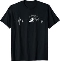 Big Wave Surfing Heartbeat - Surfers Beach Lover Surfboard T-Shirt for Men Women Girls Kids S įvairiaspalvis