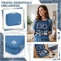 Multi-Functional Travel Electronics Organizer Bag Portable Cable Storage Case with Multiple Compartments and Zipper Closure for Accessories one size mėlyna