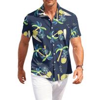Men's Casual Loose Fit Hawaiian Short Sleeve Shirt Button Down Tropical Print Lightweight Summer Shirt for Beach Vacation and Daily Wear XXXL mėlyna