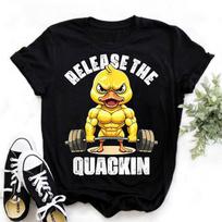 Funny Graphic Shortsleeved Tshirt Strong Duck with Barbell Print Top Novelty Casual Tee Quirky Streetwear Fashion for Unisex S