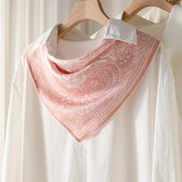 French vintage nude pink cashew floral silk small square scarf for women's summer thin brightening silk scarf, white shirt accessory 53*53cm