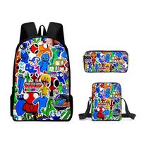 Rainbow Friends Rainbow Friends School Bag Cartoon Backpack Satchel Bag Pencil Case Three-Piece Set 16inch three-piece set