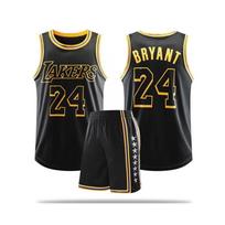 (L) Lakers Kobe Bryant # 24 Basketball Jersey Set Teen Boys Basketball Uniform Black 5XL