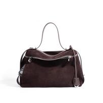 Light luxury leather versatile women's shoulder messenger bag new suede retro travel women's large-capacity handbag Bottom length 32 width 11 height 24cm tamsiai ruda spalva