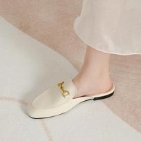 Horse title buckle loafer bag head half slippers women's fashion outer wear without heel one pedal lazy shoes flat shoes women 35