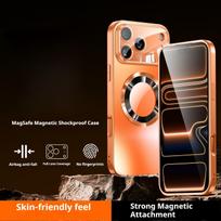 Prabangus titano metalo spalvos matinis magnetinis dėklas, skirtas iPhone 16 15 14 13 12 11 Pro Max Plus dėklas, skirtas Magsafe belaidžiam įkrovimui iPhone17 oranžinė