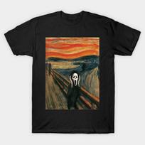 Men Black Print T-shirt The Scream Parody No-Cut Transfer Paper Print Cotton Tshirt M juoda