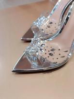 XD Huizhou 2025 autumn new snowflake rhinestone high-heeled slippers European and American temperament fashionable versatile silver pointed 34