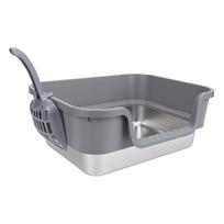 Stainless Steel Cat Litter Box Low Side Entry Litter Box High Side Spill Proof Cat Litter Box for Home Dark Grey tamsiai pilka spalva