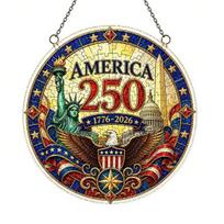 Acrylic Jigsaw Puzzle Suncatcher, US 250th Anniversary DIY Sun Catcher Kit, Stained Glass Style Patriotic Window Hanging Ornament for Independence Day Small E