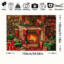 2D Christmas Celebration Backdrop, Cozy Fireplace & Gift Boxes Party Photo Background 47.2x31.5inch/120*80cm