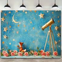 2D Blue Star Moon Kids Backdrop, Fox & Rose The Little Prince Party Background 47.2x31.5inch/120*80cm