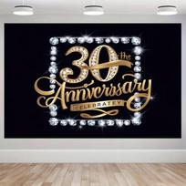 2D 30th Anniversary Celebration Backdrop, Black Gold Diamond Background 47.2x31.5inch/120*80cm