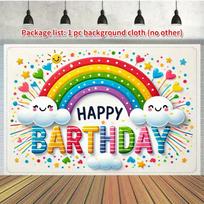 2D White Rainbow Happy Birthday Backdrop Children Photography Booth Prop 47.2x31.5inch/120*80cm