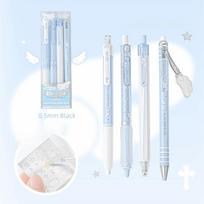 4Pcs/Set Soft Comfort Grip Black Ink Exam Pens Wing Design Kawaii Cartoon Pens  Exam balta