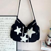 Y2K Corduroy Star Tote Bag, Cute Casual Crossbody Shoulder Bag with Plush Star Decor, Large Capacity Messenger Bag for Daily Use juoda