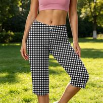 Women’s High Waist Printed Pocket Buttoned Seven- Pants Yoga Sports Casual Comfortable Fit Polka Dot Design L