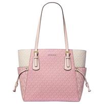 MICHAEL KORS Voyager presbiopijos rašto metaliniai aksesuarai drobės Tote krepšys Tote pirkinių krepšys rankinė ant peties didelis dydis moteriškas rožinis ir baltas auksas
