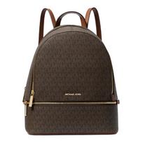 MICHAEL KORS Rhea Signature Logotipo Dengto Drobės Kuprinė Vidutinio Dydžio Moteriška Ruda ruda