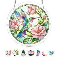 83 Piece Acrylic Suncatcher Window Hanging Panel 19cm Diameter Featuring Hummingbird and Floral Design for Indoor Decoration and Light Diffusion One Size