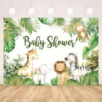 2D Jungle Baby Shower Backdrop with Giraffe Lion Elephant Photography Background 47.2x31.5inch/120*80cm