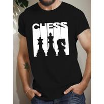 MINIMALIST CHESS Print Tee Shirt, Tees for Men, Casual Short Sleeve T-shirt for Summer S įvairiaspalvis