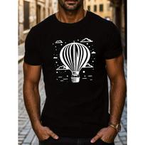 Men's Casual Hot Air Balloon Graphic Tee - Short Sleeve, Round Neck - Perfect for Summer S įvairiaspalvis