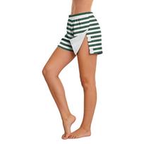 Women Post Surgery Recovery Shorts Adjustable Side Velcro Closure Elastic Waistband Lightweight Breathable Fabric Striped Pattern Comfortable Fit S