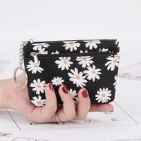 Daisy Coin Pinse Moteriškos Mini piniginės su užtrauktuku raktų pakabuko kortelių laikikliu Piniginė juoda