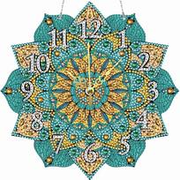 2D/Flat DIY Mandala Wooden Diamond Painting Ornament with Clock Function Diamond Painting Clock Pendant Home & Bedroom Decor