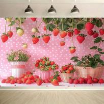 2D Sweet Strawberry Backdrop for Baby Shower or First Birthday Photoshoot 47.2x31.5inch/120*80cm