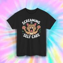 Screaming Is Self Care Shirt Funny Cat Mental Health Humor Sarcasm Tee S-5XL Unisex T-Shirt S įvairiaspalvis