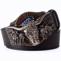 Skull Bull Ox Horn Men Leather Belt Cow Head Skeleton Western Cowboy Style Decoration Women Jeans Waistband 105CM