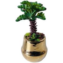 Small Gold Plated Artificial Tree Decoration for Living Room Bedroom Office Desk 21cm Tall Realistic Plastic Foliage Q042C1S147