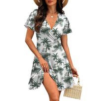Women’s Casual Short Sleeve V Neck Dress with Floral Print Lightweight Fabric Relaxed Fit for Everyday Wear XXL
