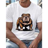 Plus Size Big & Tall Guys Summer Men's T-shirt, Graphic Print Short Sleeve Tees with Stylized Bulldog Illustration for Daily Life, Trend Casual Tops S įvairiaspalvis