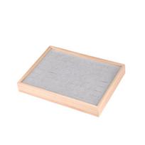 Velvet Wood Rings Tray 48 Grids Ring Earring Holder Simple Earrings Display Tray  Store pilka