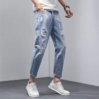 Men's All Match Casual Ripped Denim Trousers For Everyday Wear 28 mėlyna