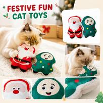 Plush Catnip Toy Set Santa Claus and Cartoon Character Soft Stuffed Pet Toys for Cats Interactive Play and Chewing One Size