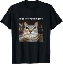 Rage Is Consuming Me Silly Staring Cat Meme T-Shirt Mens Womens Tees Top S