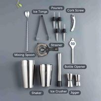 Bartender Kit, 15 Piece Cocktail Shaker Set, Bar Tool Set, for Mojito,  , Margaritas, Whiskey with Ice Crusher, Tongs