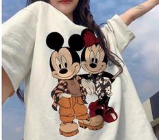 MINISO Cute Cartoon Mickey Mouse Print Retro Loose Comfortable Short Sleeve T-Shirts Women Men Versatile Fashionable Hot-selling S