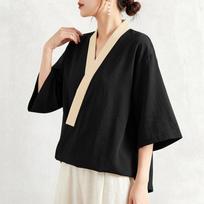 ZANZEA Women Casual V-Neck 3/4 Sleeve Loose Kimono Blouse L juoda